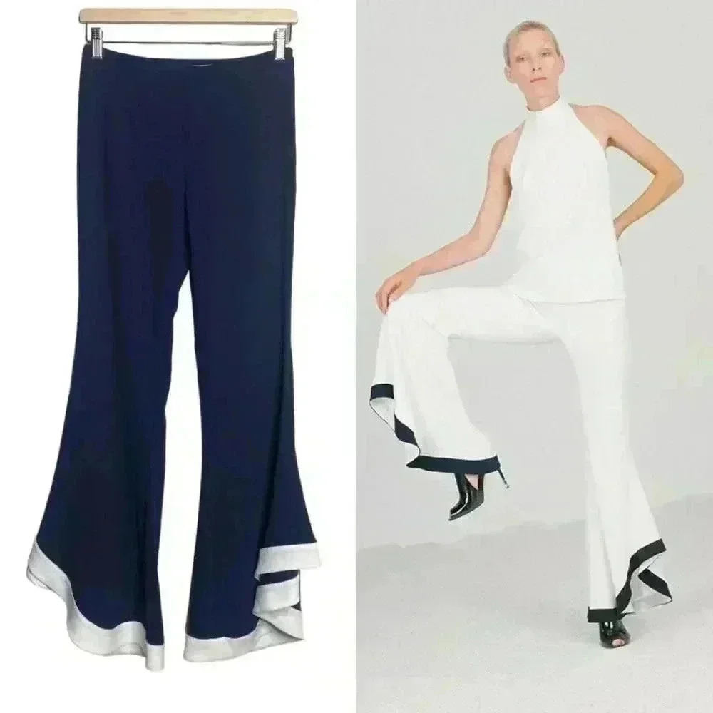 Galvan London Pants Flare Ruffle Hem Pull On Trouser Pants Blue Size 2